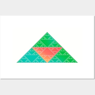 xmas sierpinski triangles - apricot & teal Posters and Art